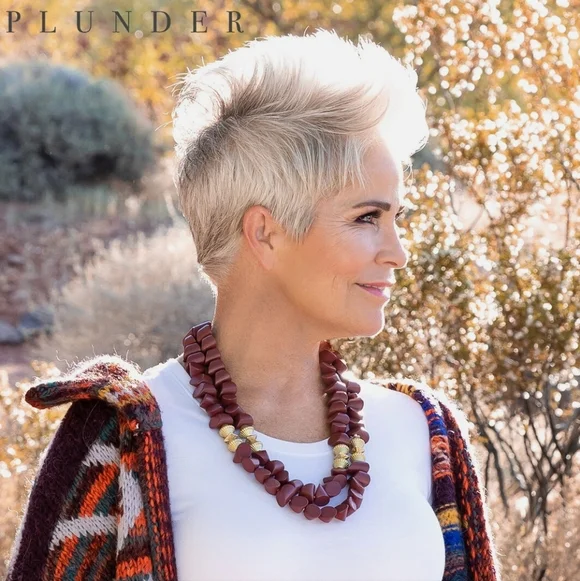 Plunder Design Burgundy Wood & Gold Beads Necklace - NWOT - Picture 2 of 5